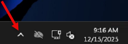 The hidden-icons arrow near the Windows clock