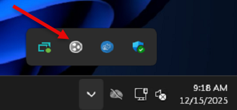 The Hamachi VPN icon in the hidden-icons tray